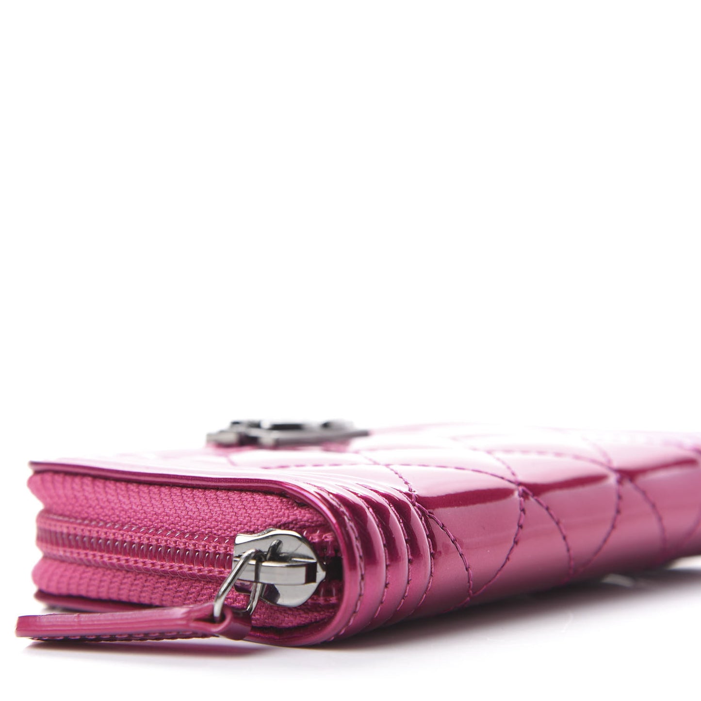 Metallic Patent Quilted Zip Around Boy Coin Purse Wallet Fuchsia