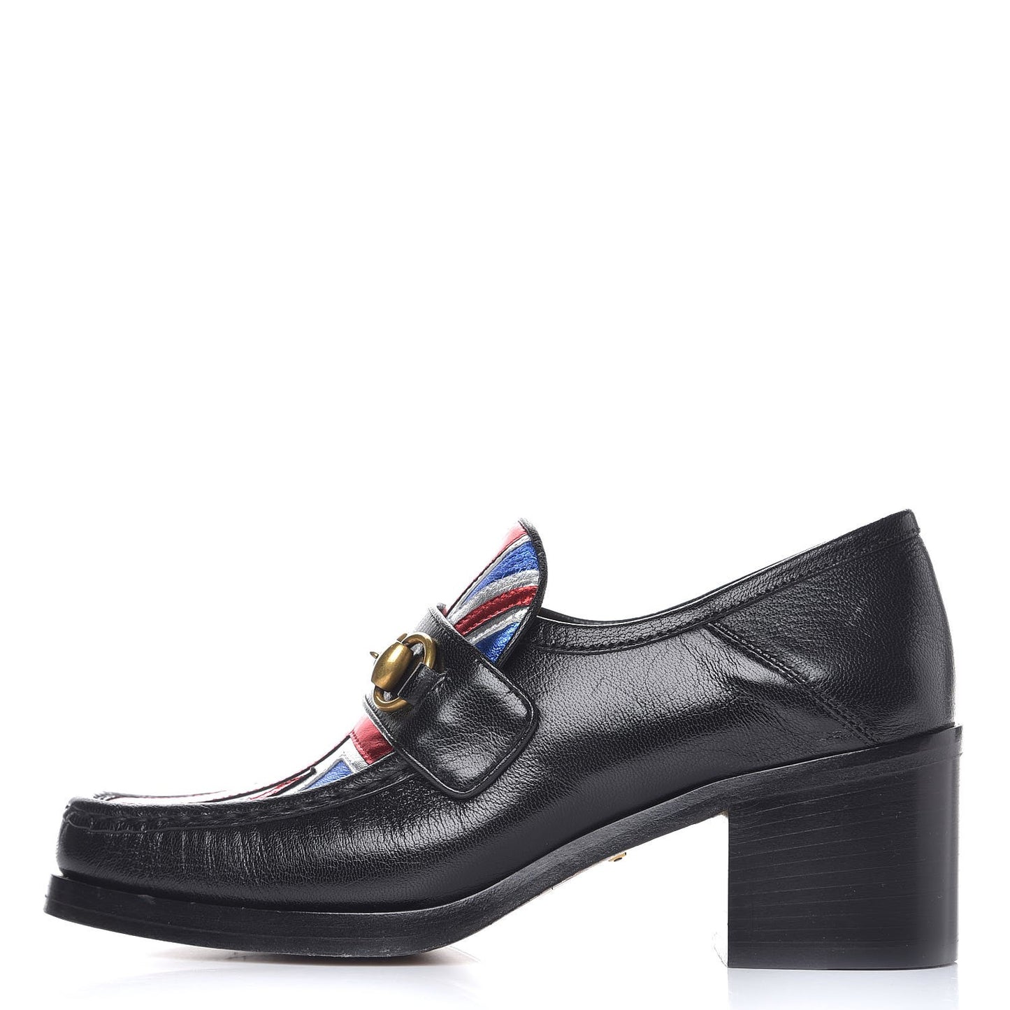 Lambskin Union Jack Horsebit Loafer Pumps 37 Black