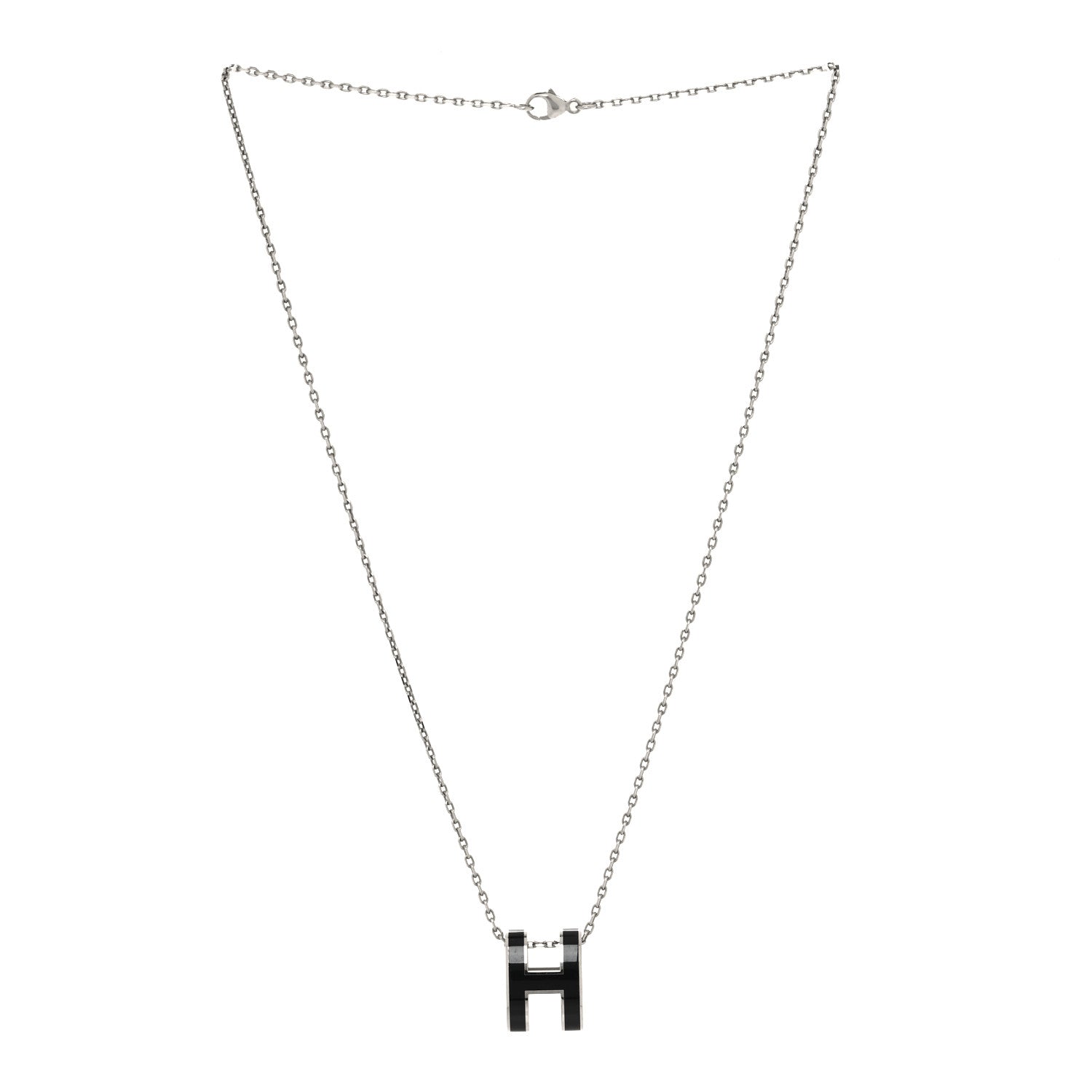 Hermes Lacquered Palladium Pop H Pendant Necklace Black 3 of 5