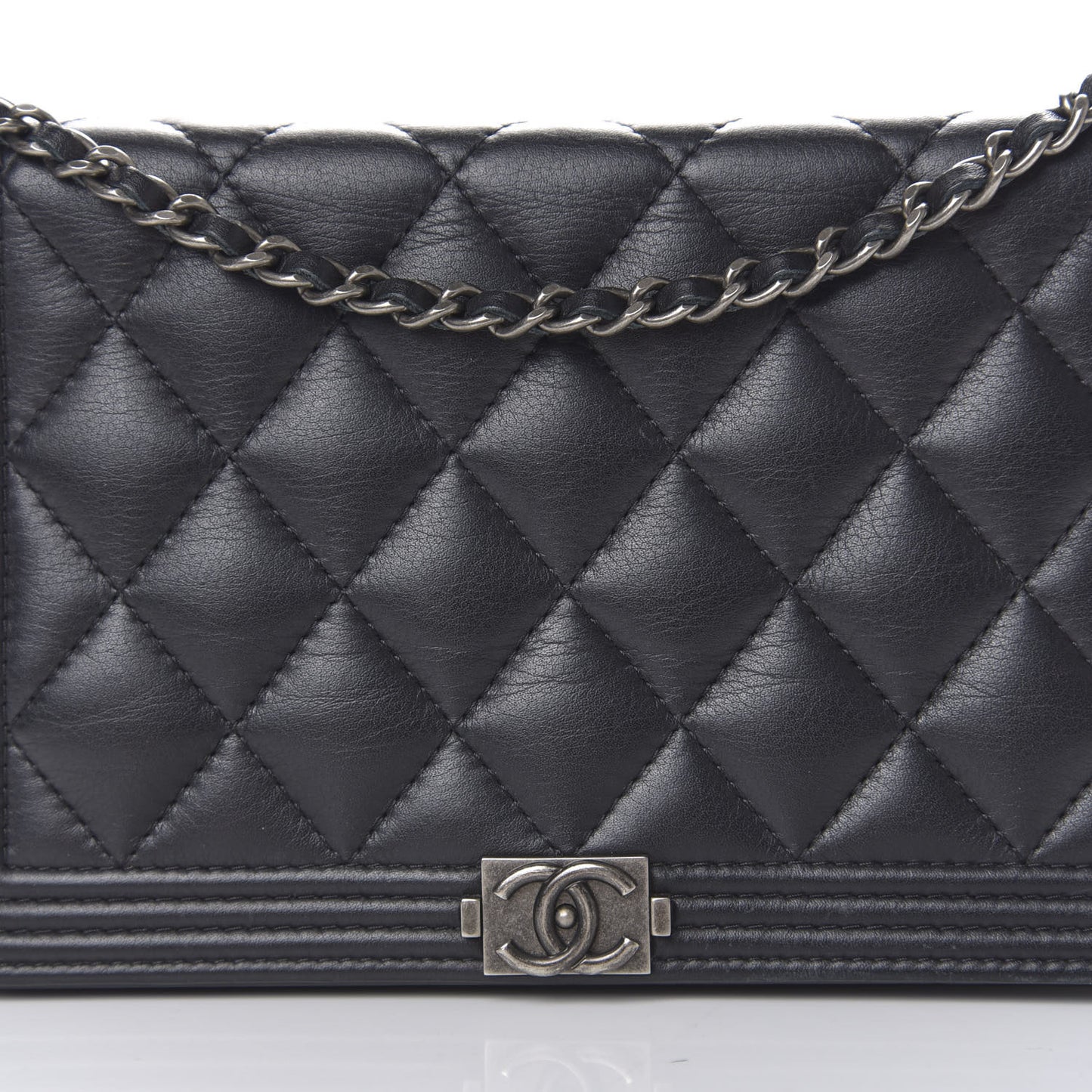 Calfskin Quilted Boy Wallet On Chain WOC Black