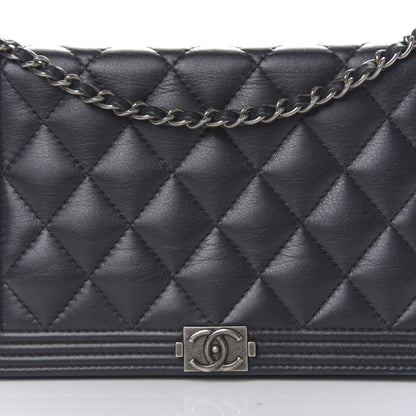 Chanel Calfskin Quilted Boy Wallet On Chain WOC Black 14 of 14
