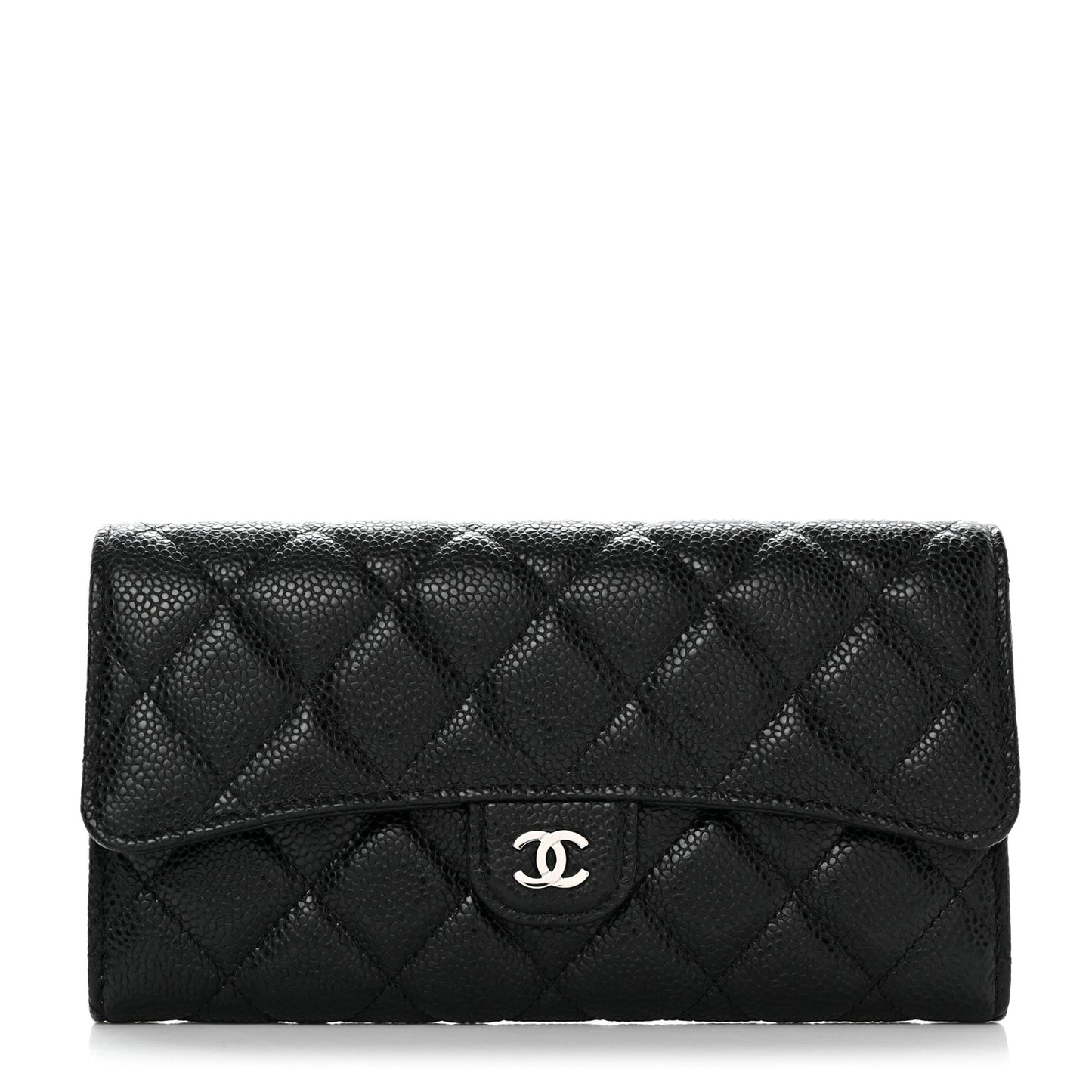Caviar Quilted Large Gusset Flap Wallet Black