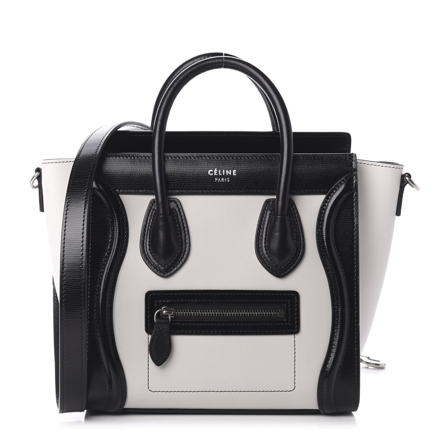 Smooth Calfskin Lizard Embossed Nano Luggage White Black