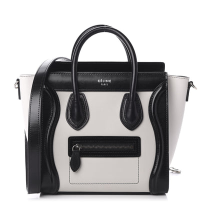Celine Smooth Calfskin Lizard Embossed Nano Luggage White Black 1 of 9