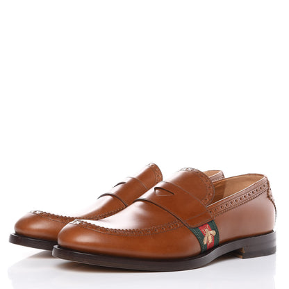 Gucci Calfskin Mens Web Bee Spirit Loafers 10 Cuir 3 of 11