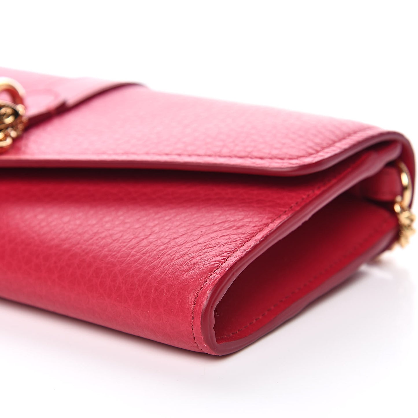Shiny Grained Calfskin Aby Wallet on Chain Crimson Pink