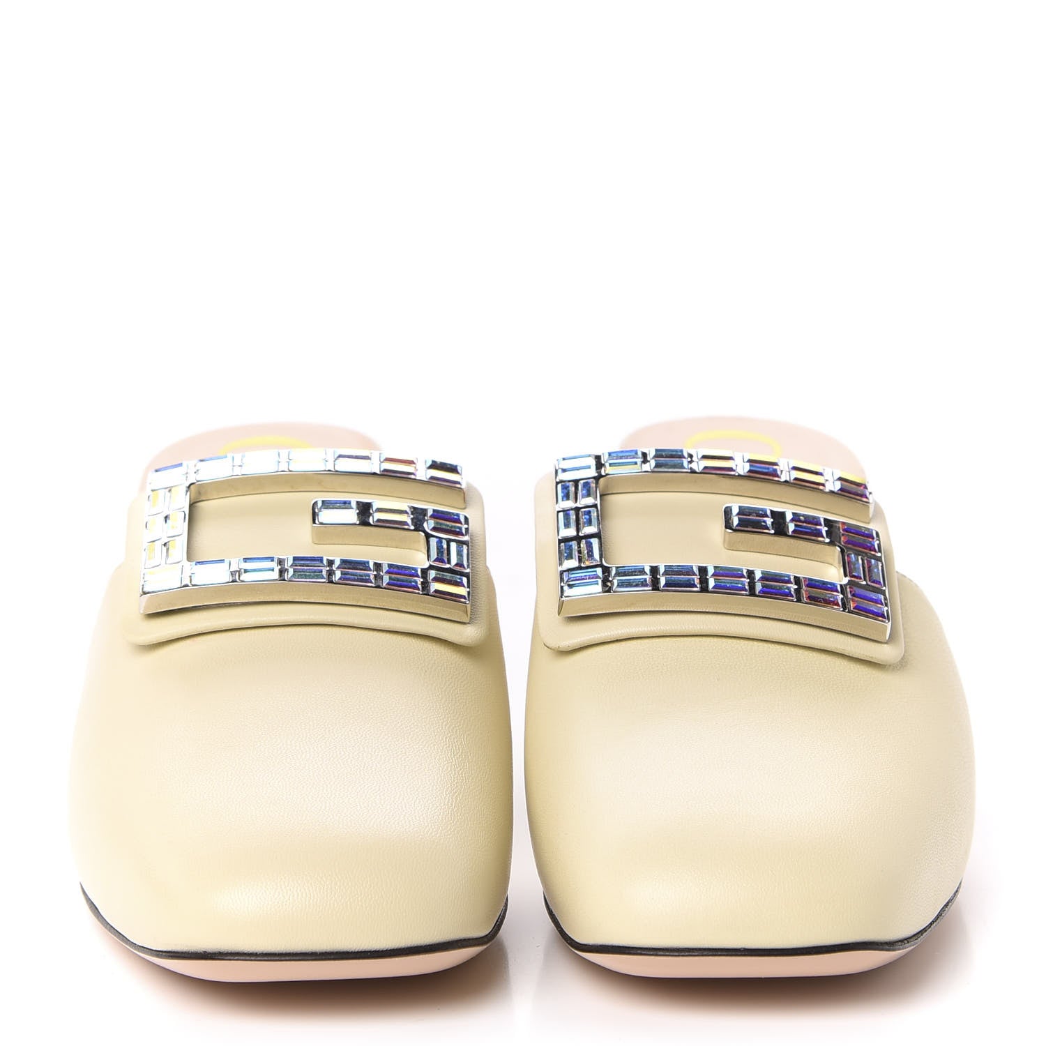 Gucci Malaga Kid Crystal Square G Madelyn Mules 37.5 Vintage White 2 of 9
