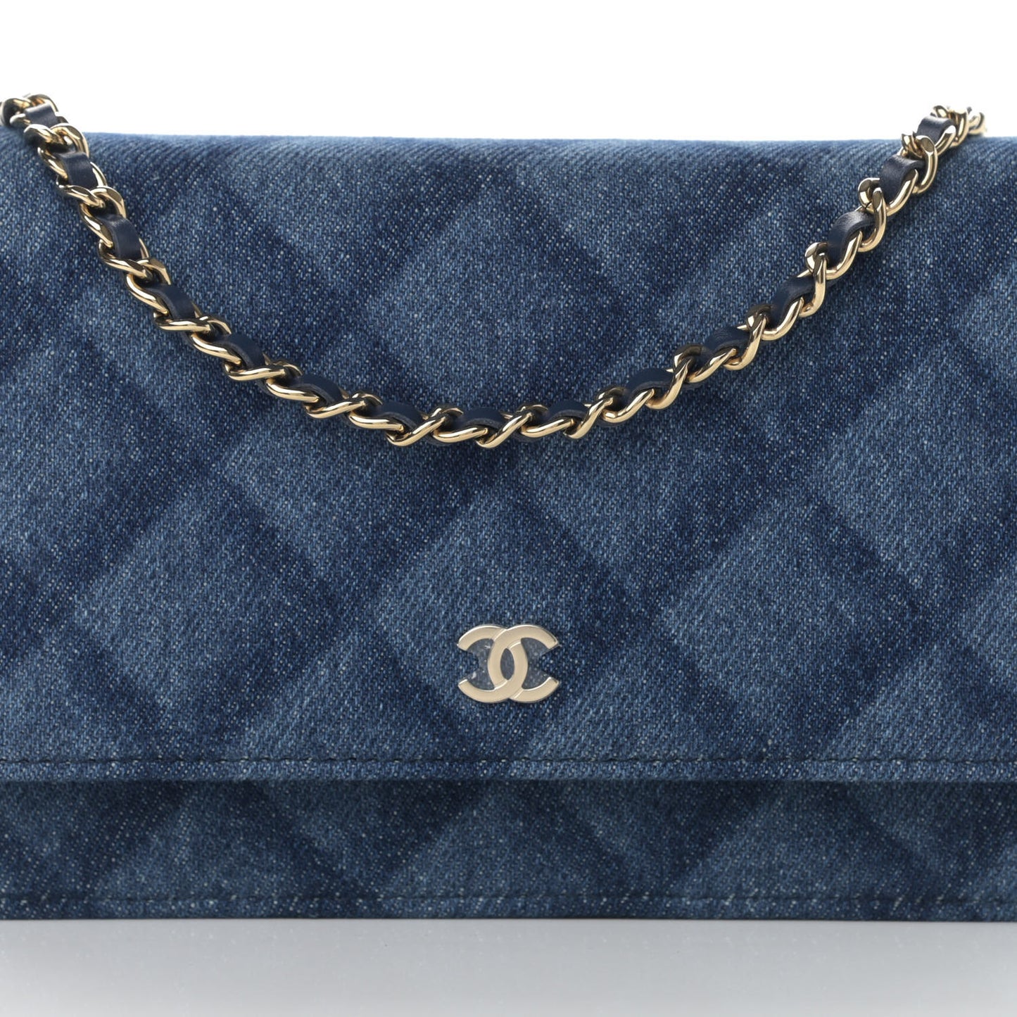 Denim Printed Wallet On Chain WOC Dark Blue
