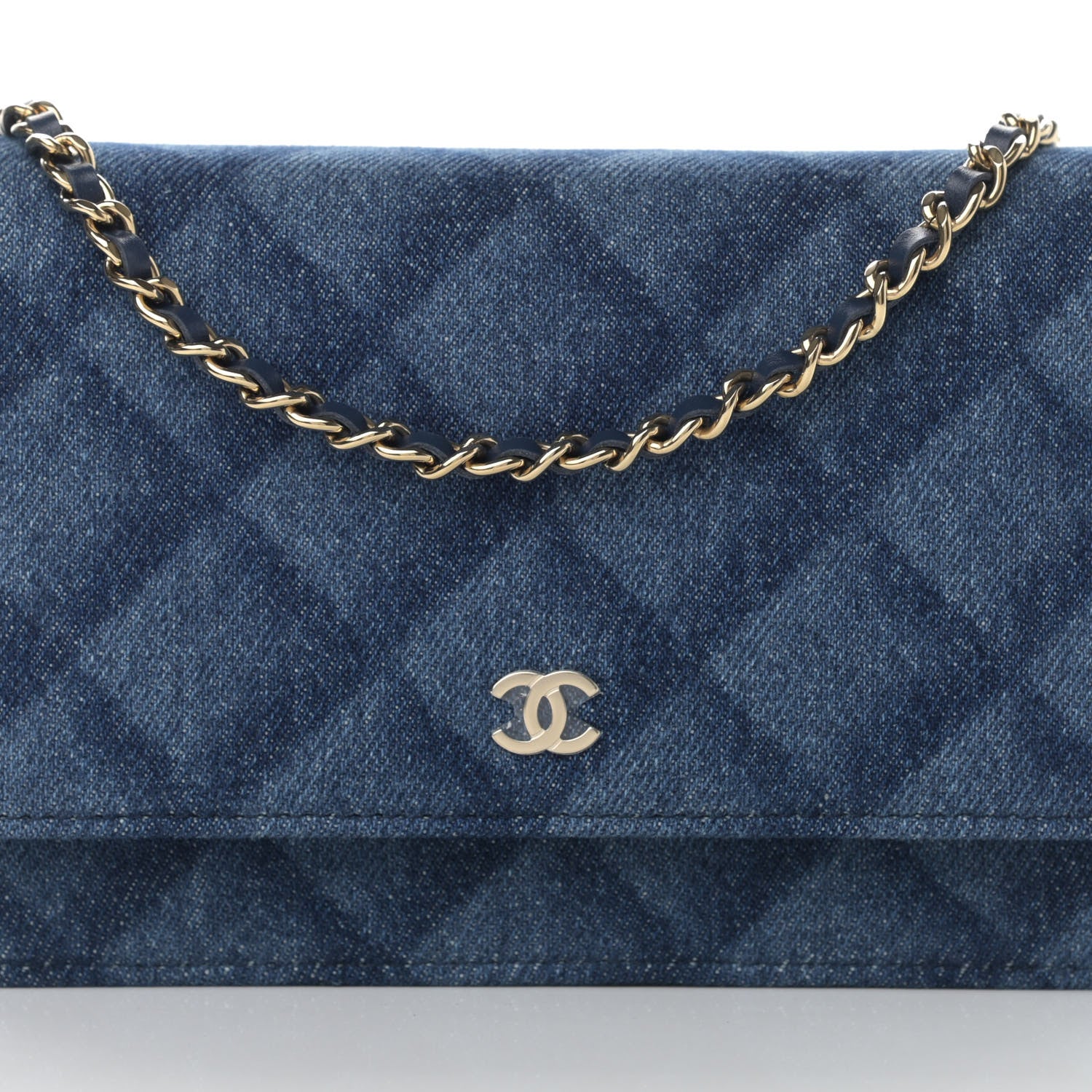 Chanel Denim Printed Wallet On Chain WOC Dark Blue 8 of 11