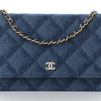 Chanel Denim Printed Wallet On Chain WOC Dark Blue 8 of 11