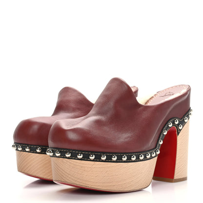 Christian Louboutin Calfskin Shearling Joan 130 Platform Mules 40.5 Burgundy 3 of 7