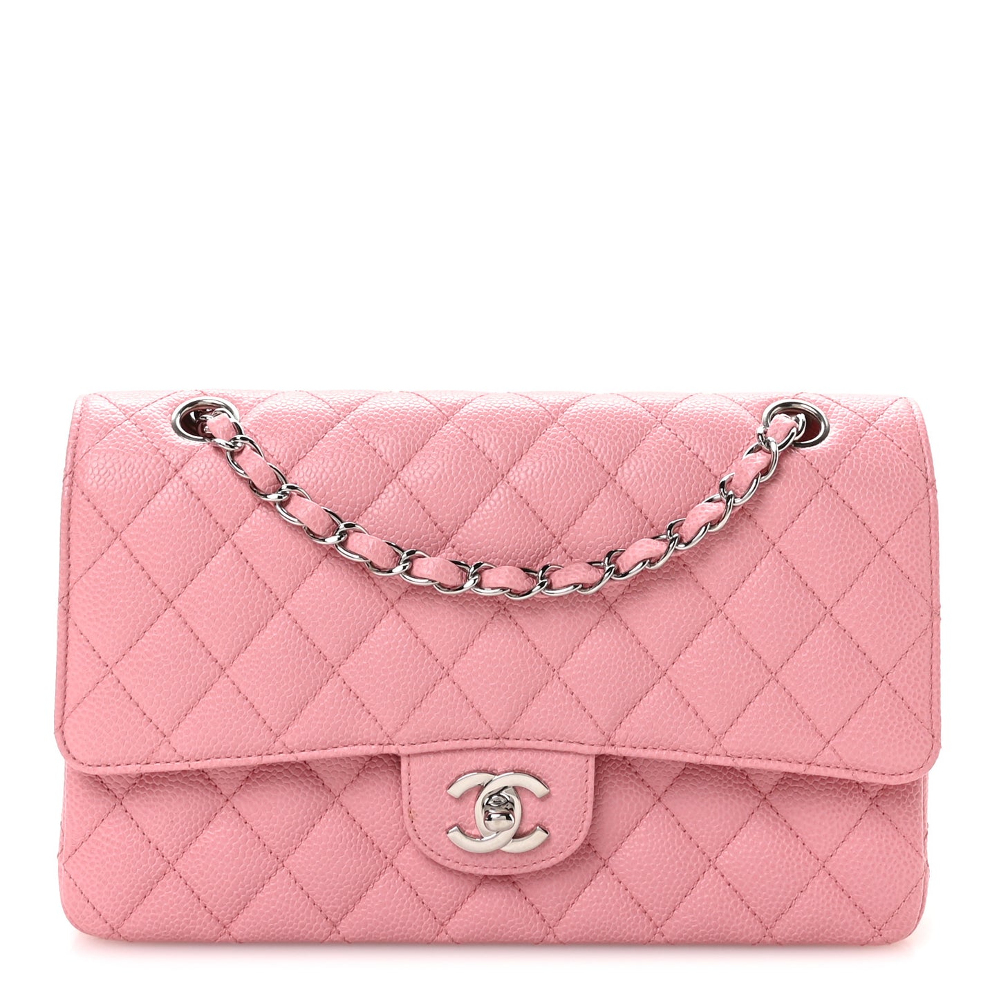 Caviar Quilted Medium Double Flap Pink