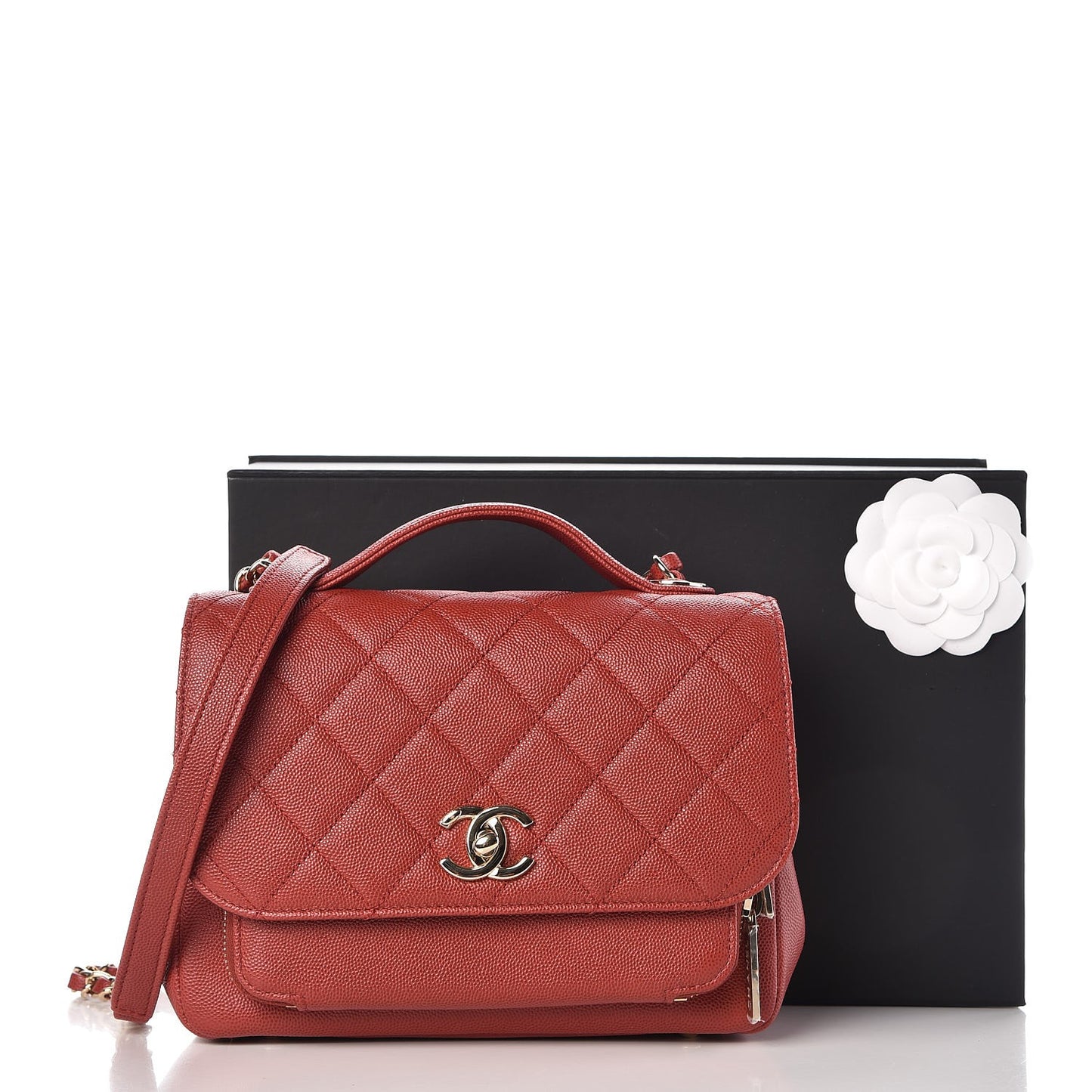 Caviar Quilted Medium Business Affinity Flap Dark Red