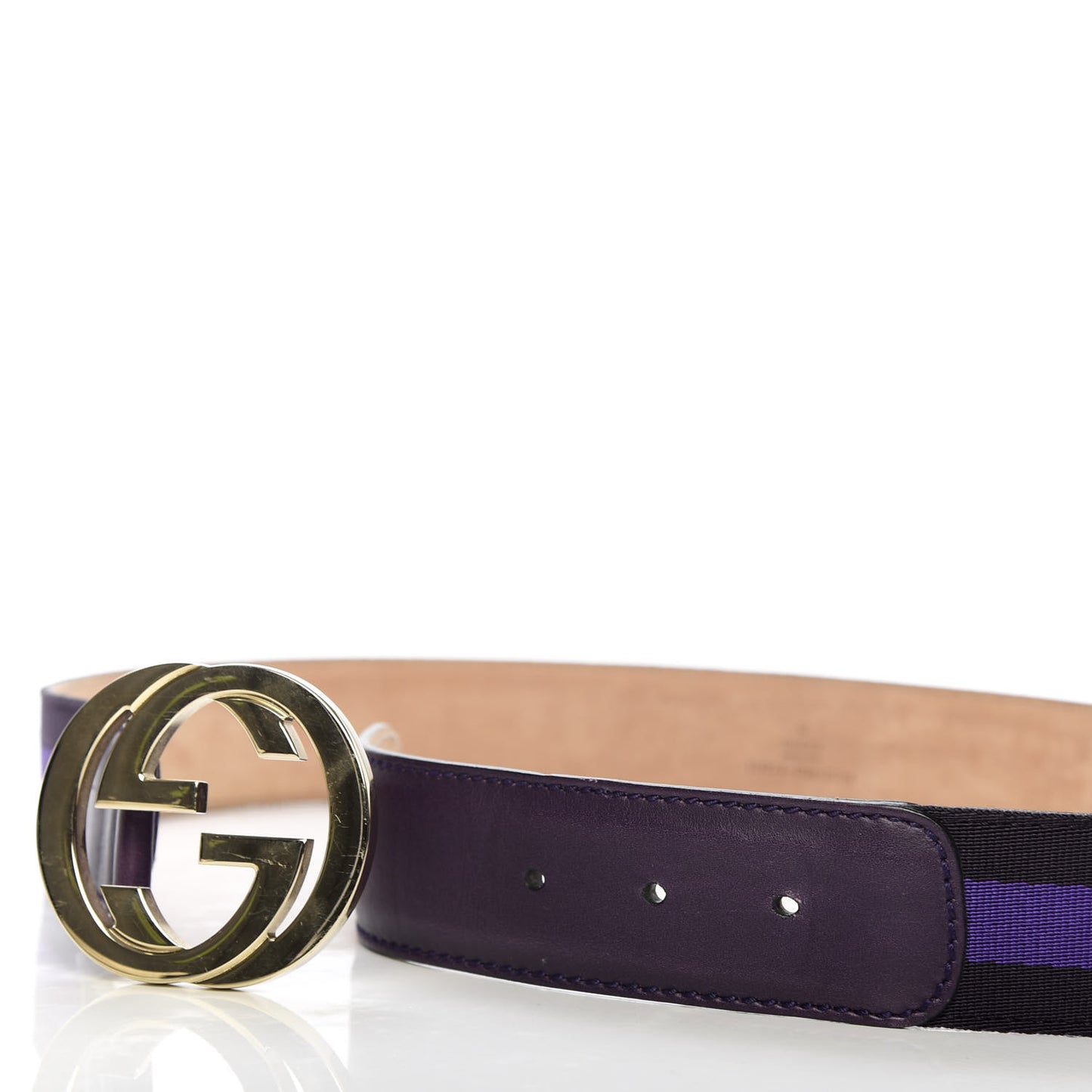 Calfskin Canvas Web Interlocking G Belt 85 34 Purple