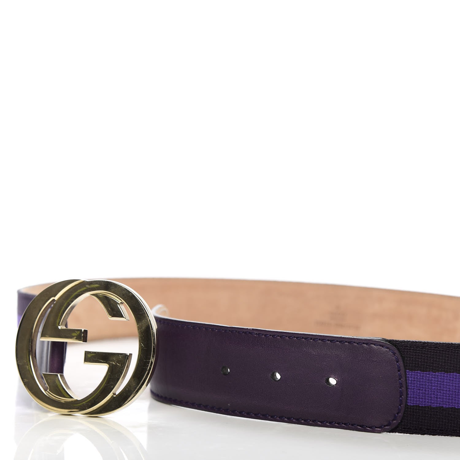 Gucci Calfskin Canvas Web Interlocking G Belt 85 34 Purple 5 of 5