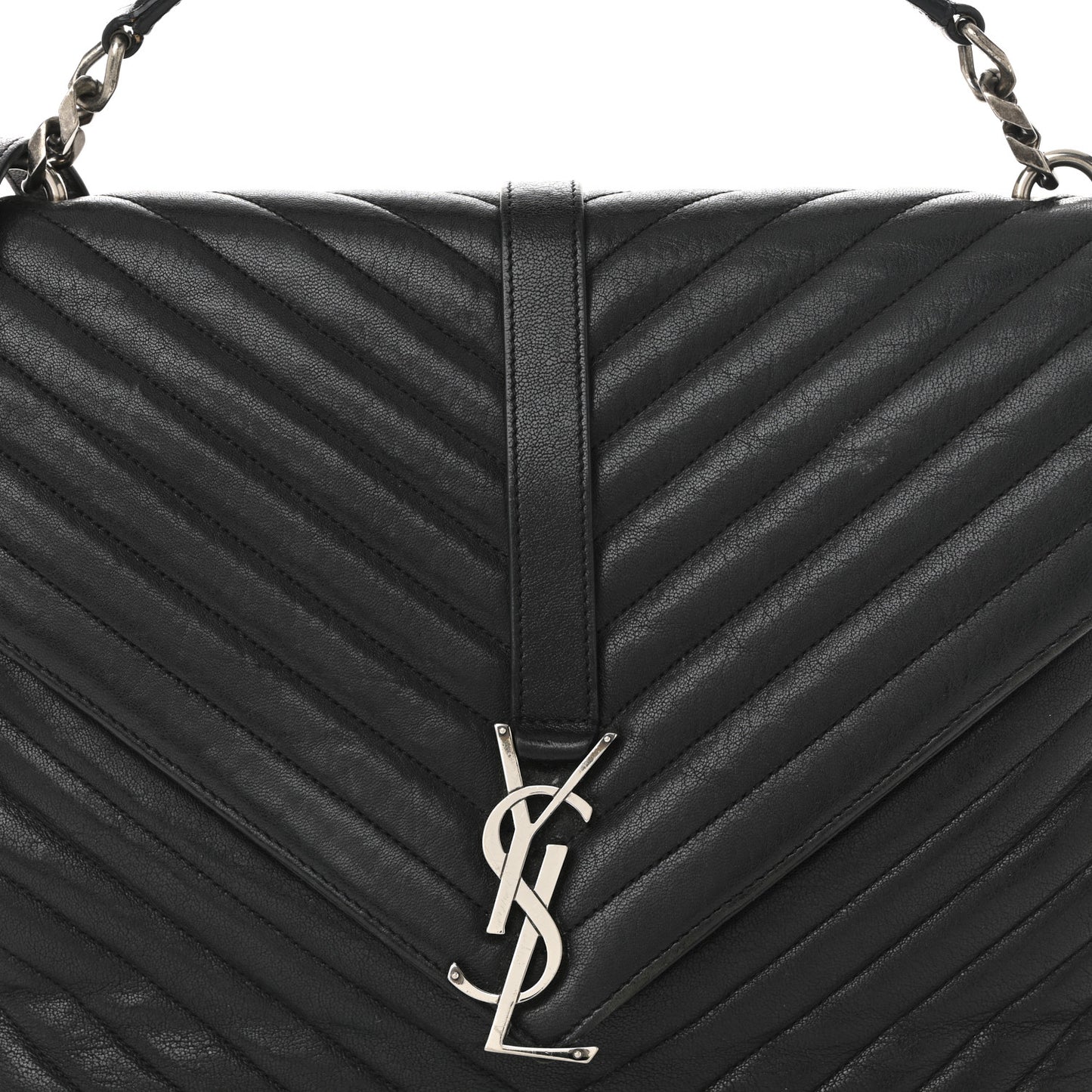 Sheepskin Matelasse Chevron Monogram Large College Satchel Black