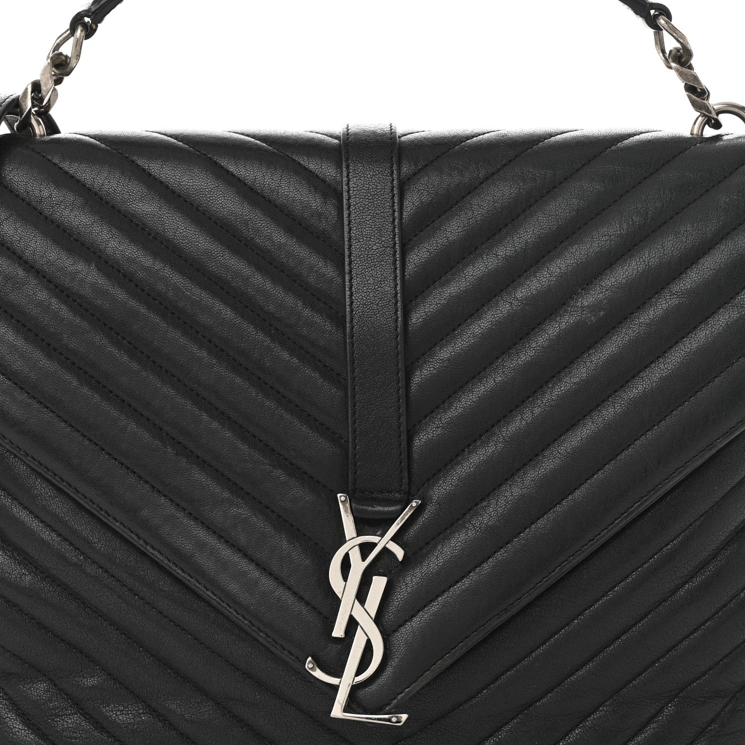 Saint Laurent Sheepskin Matelasse Chevron Monogram Large College Satchel Black 8 of 11