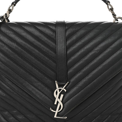 Saint Laurent Sheepskin Matelasse Chevron Monogram Large College Satchel Black 8 of 11