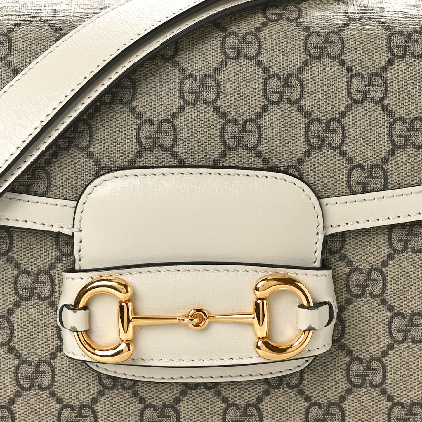 GG Supreme Monogram Horsebit 1955 Shoulder Bag Beige Mystic White