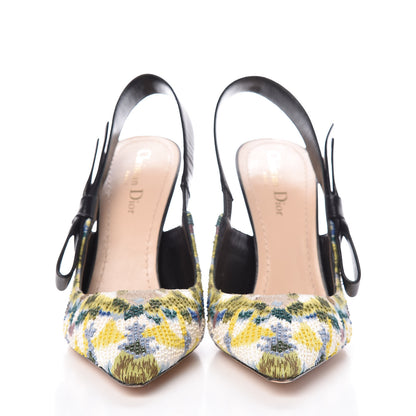 Christian Dior Embroidered Calfskin Beaded Sweet D Sling-Back Pumps 39.5 Dusty Jade 2 of 10