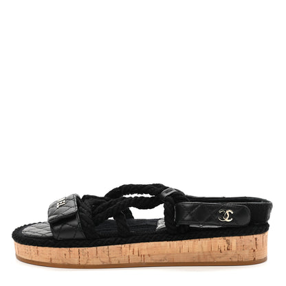 Chanel Cord Lambskin Quilted Logo Sandals 36 Black 1 of 8