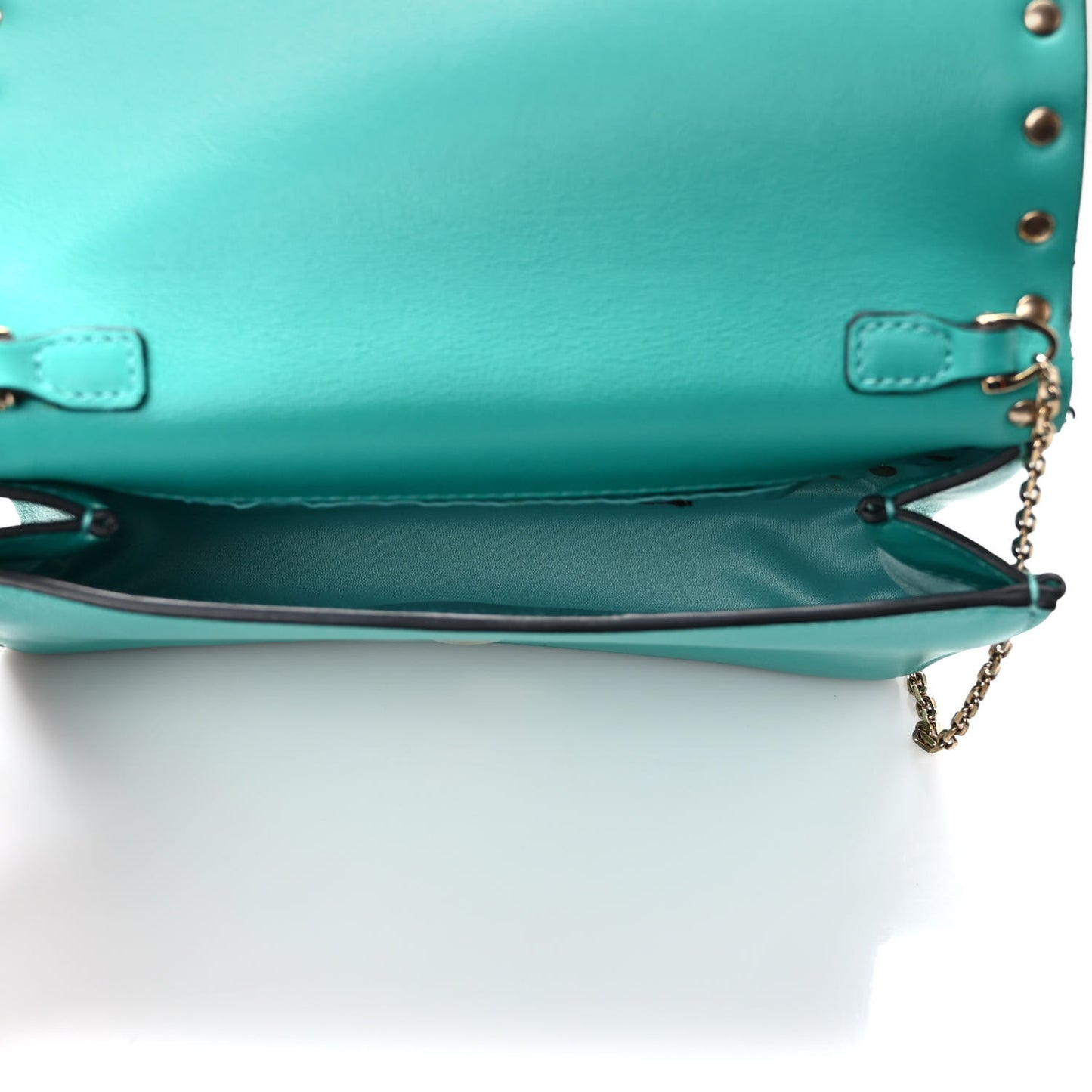 Calfskin Rockstud Flap Wallet On Chain Opaline Green
