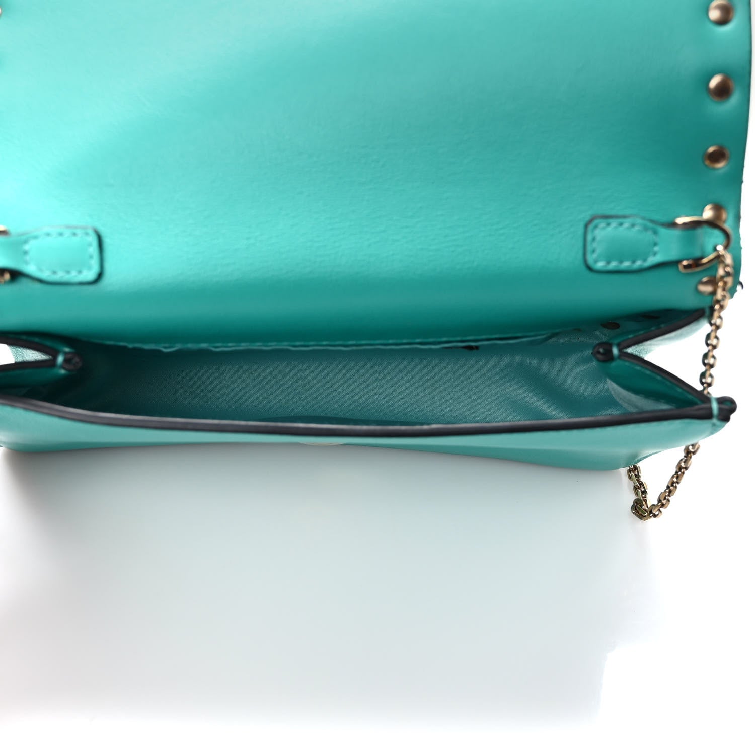 Valentino Garavani Calfskin Rockstud Flap Wallet On Chain Opaline Green 5 of 10
