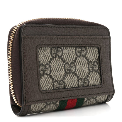 Gucci GG Supreme Monogram Textured Dollar Calfskin Web Ophidia Zip Around Card Case Wallet Beige Ebony New Acero 3 of 6