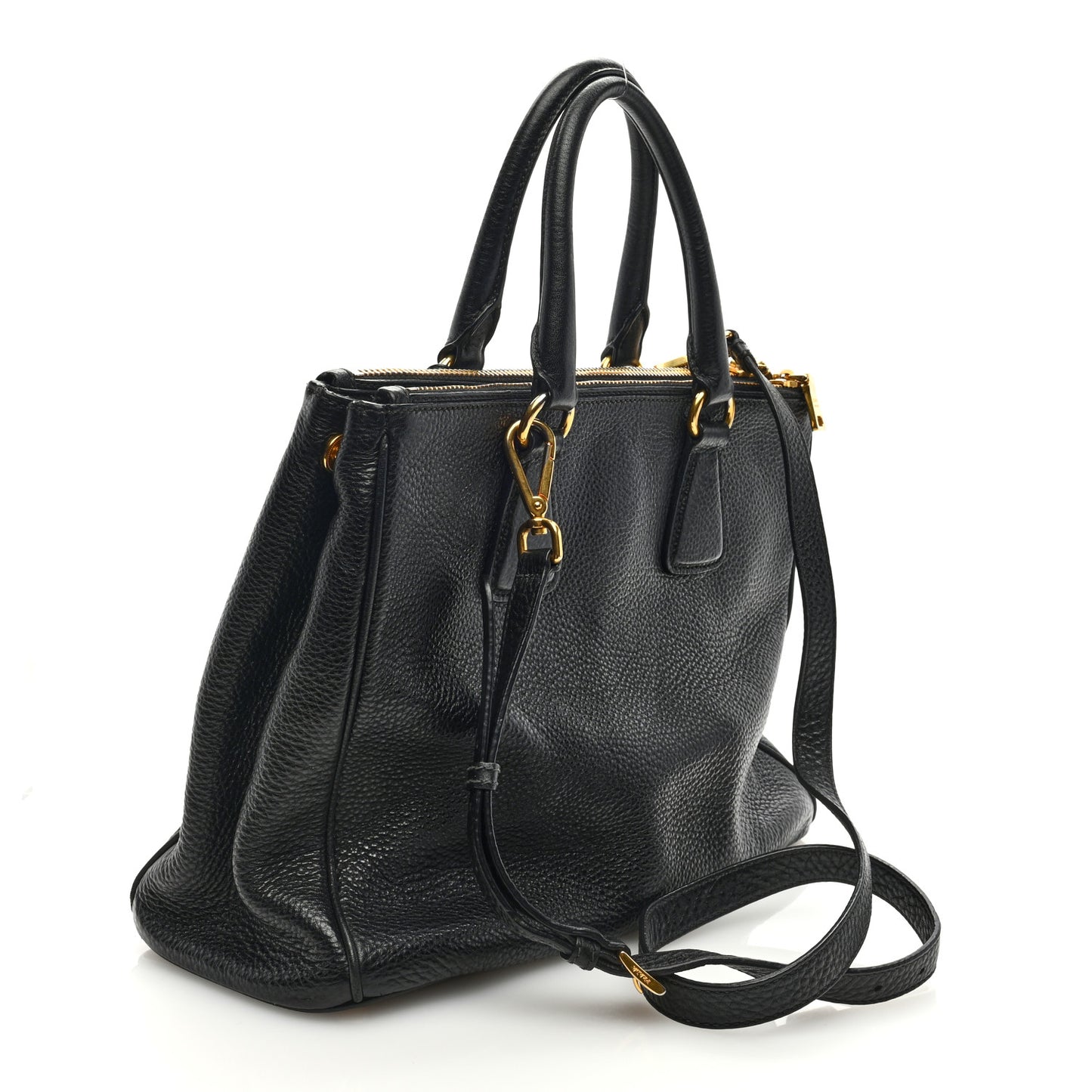 Vitello Daino Double Zip Tote Black
