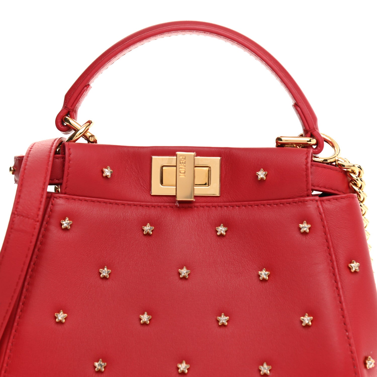 Fendi Nappa Crystal Stars Studded XS Peekaboo Iconic Satchel Fragola 8 of 10