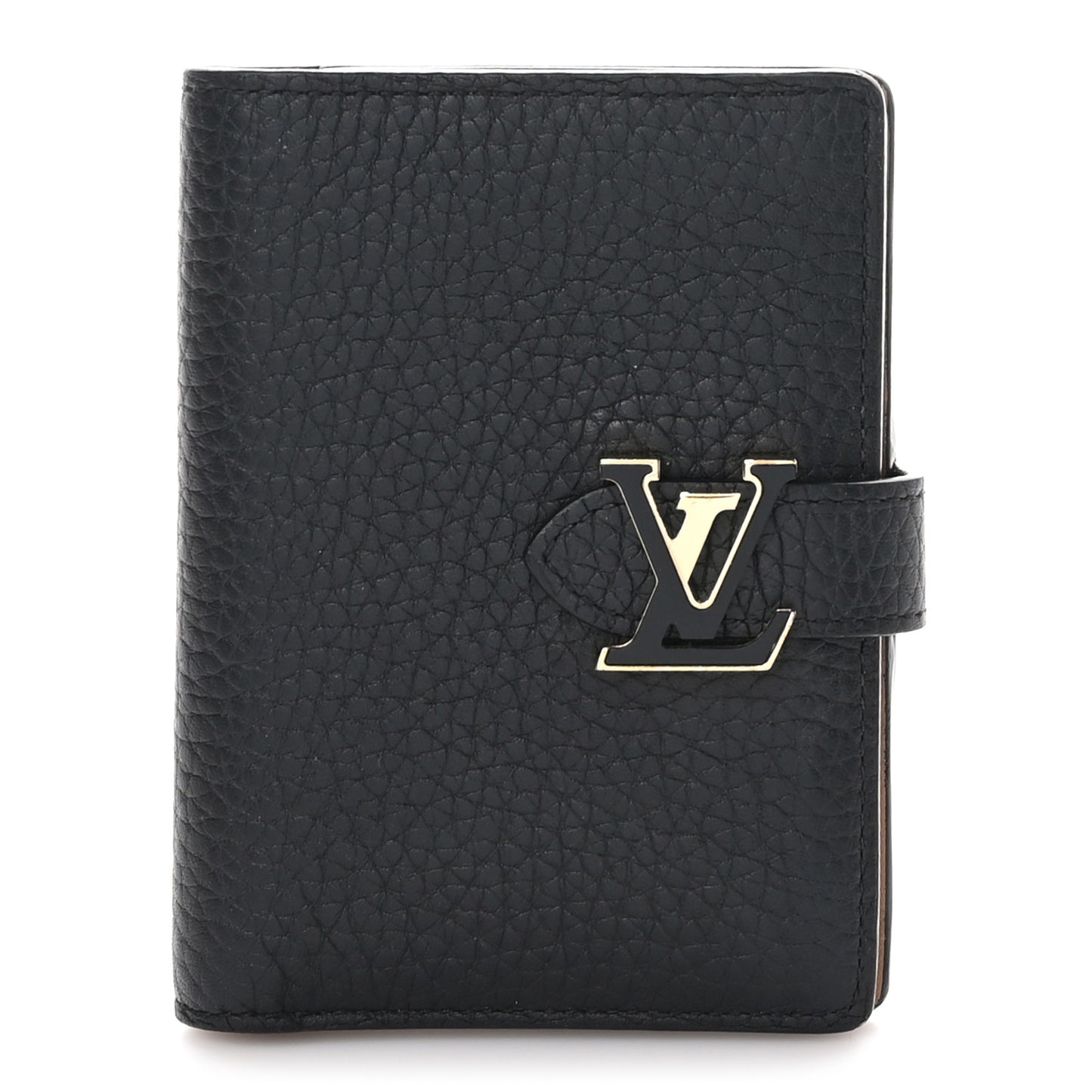 Taurillon Capucines Vertical Compact Wallet Black
