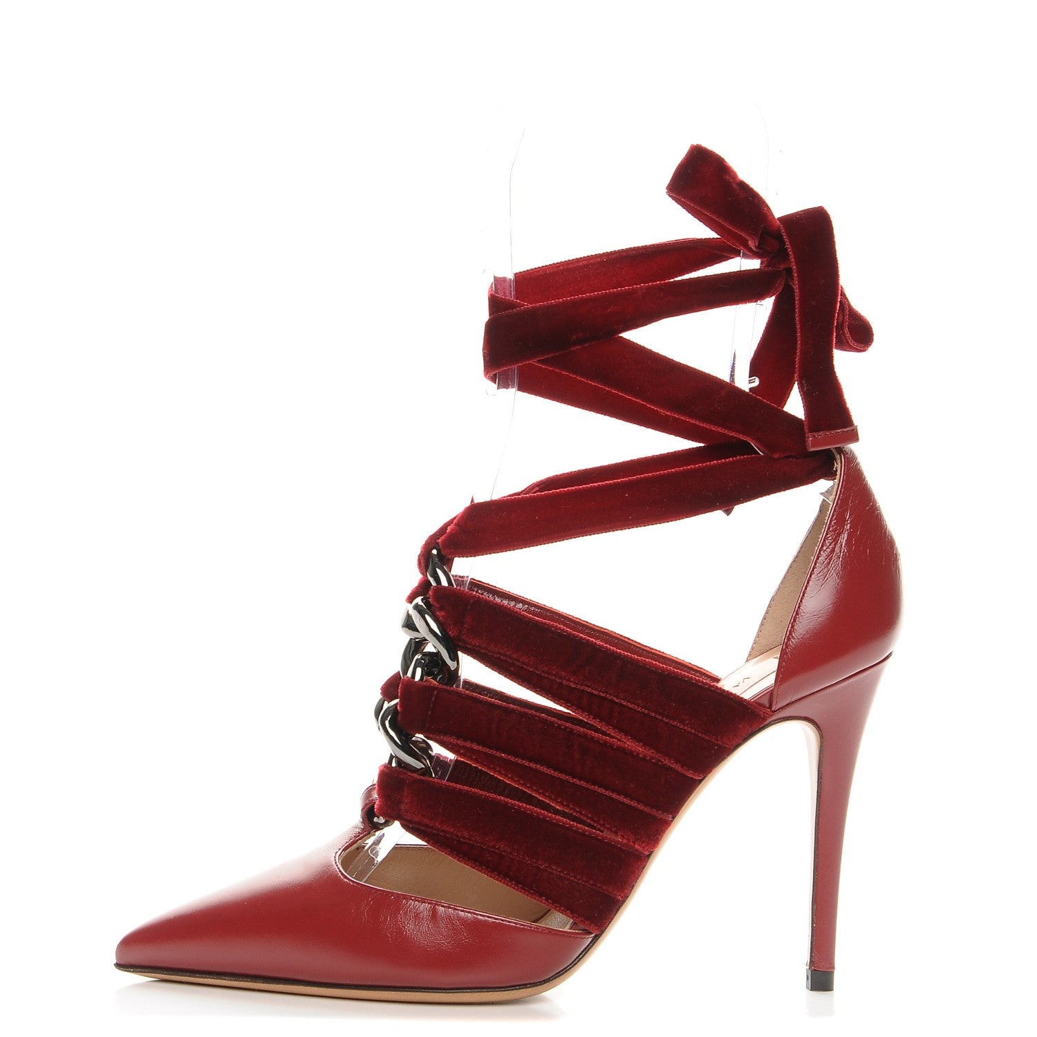 Valentino Garavani Calfskin Velvet Lace Up Pumps 37 Rubino 1 of 8
