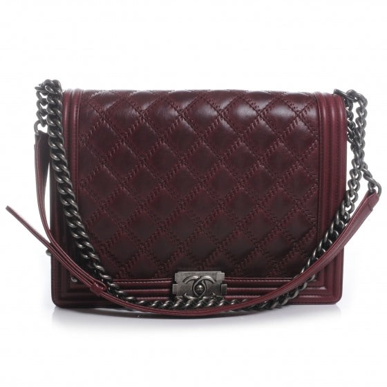 Calfskin Quilted Large Boy Flap Burgundy