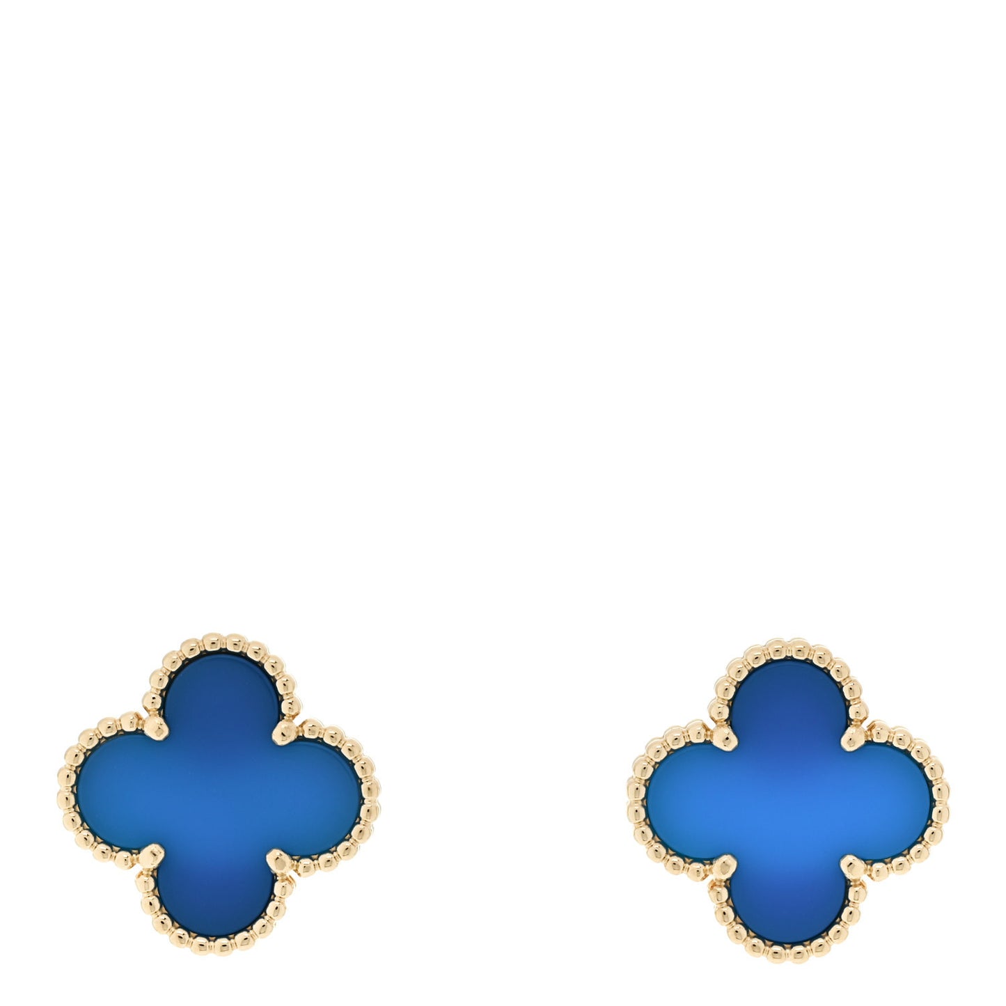 18K Yellow Gold Blue Agate Vintage Alhambra Earrings