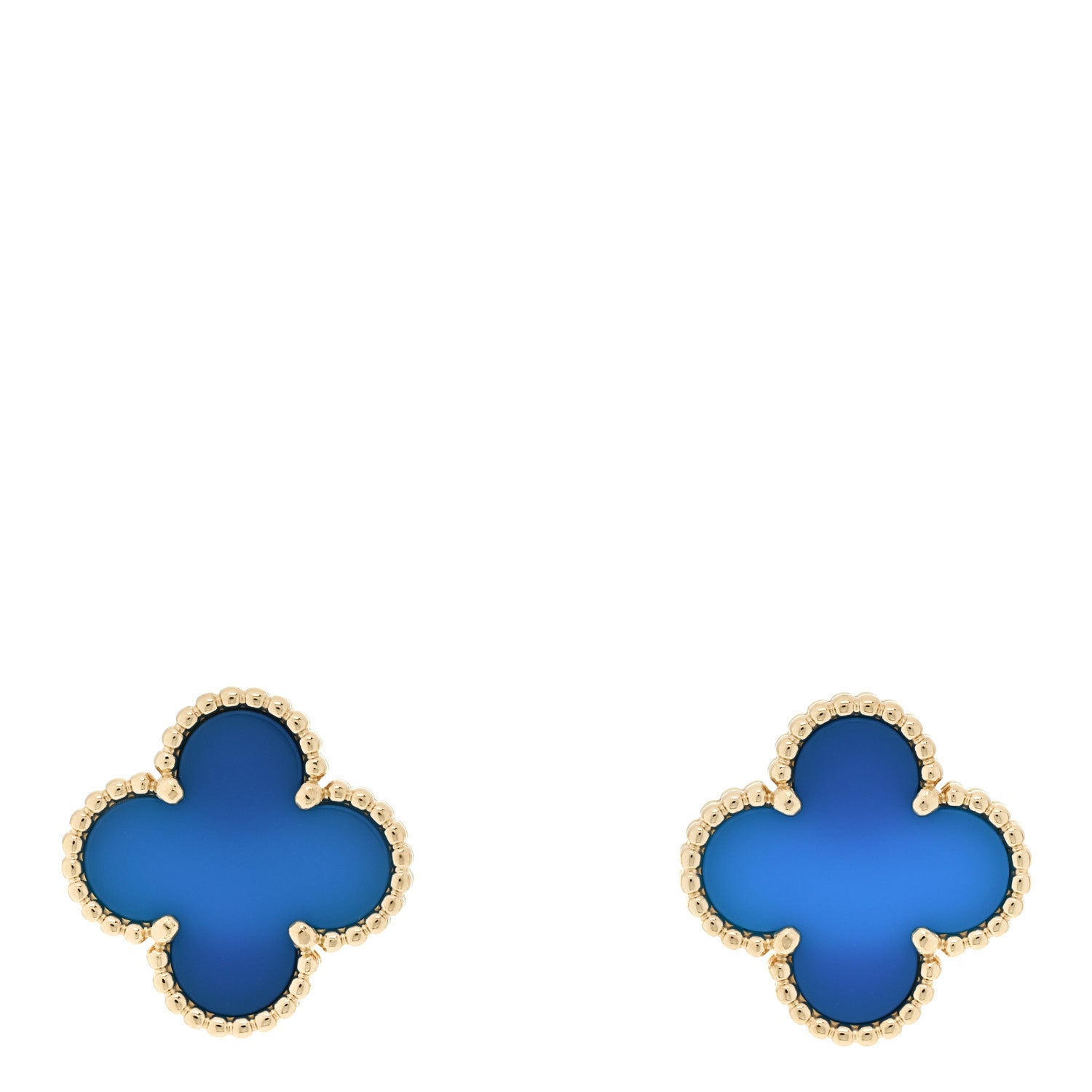Van Cleef & Arpels 18K Yellow Gold Blue Agate Vintage Alhambra Earrings 1 of 5