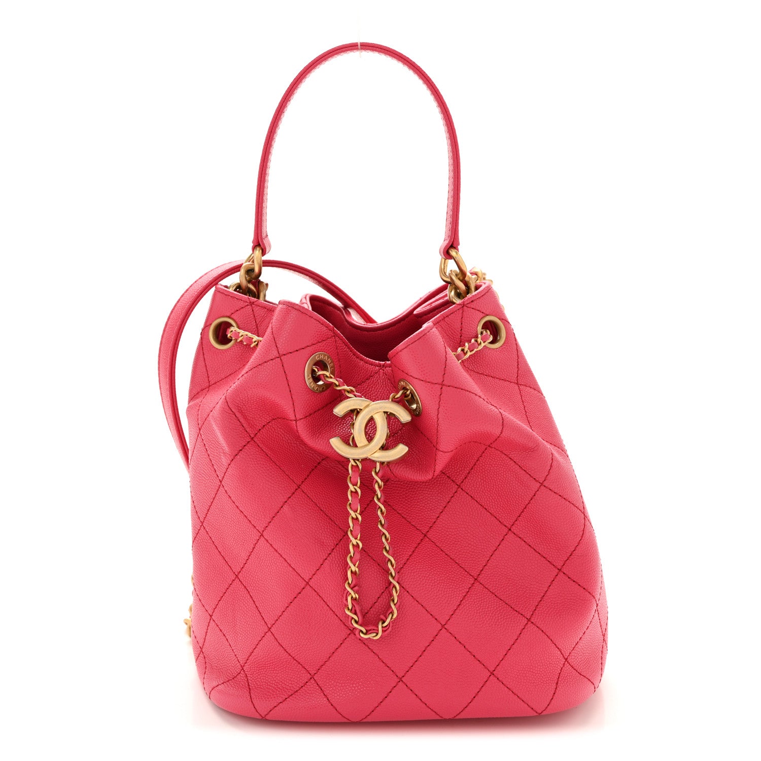 Chanel Caviar Quilted Fashion Therapy Bucket Drawstring Bag Dark Pink 1 of 11