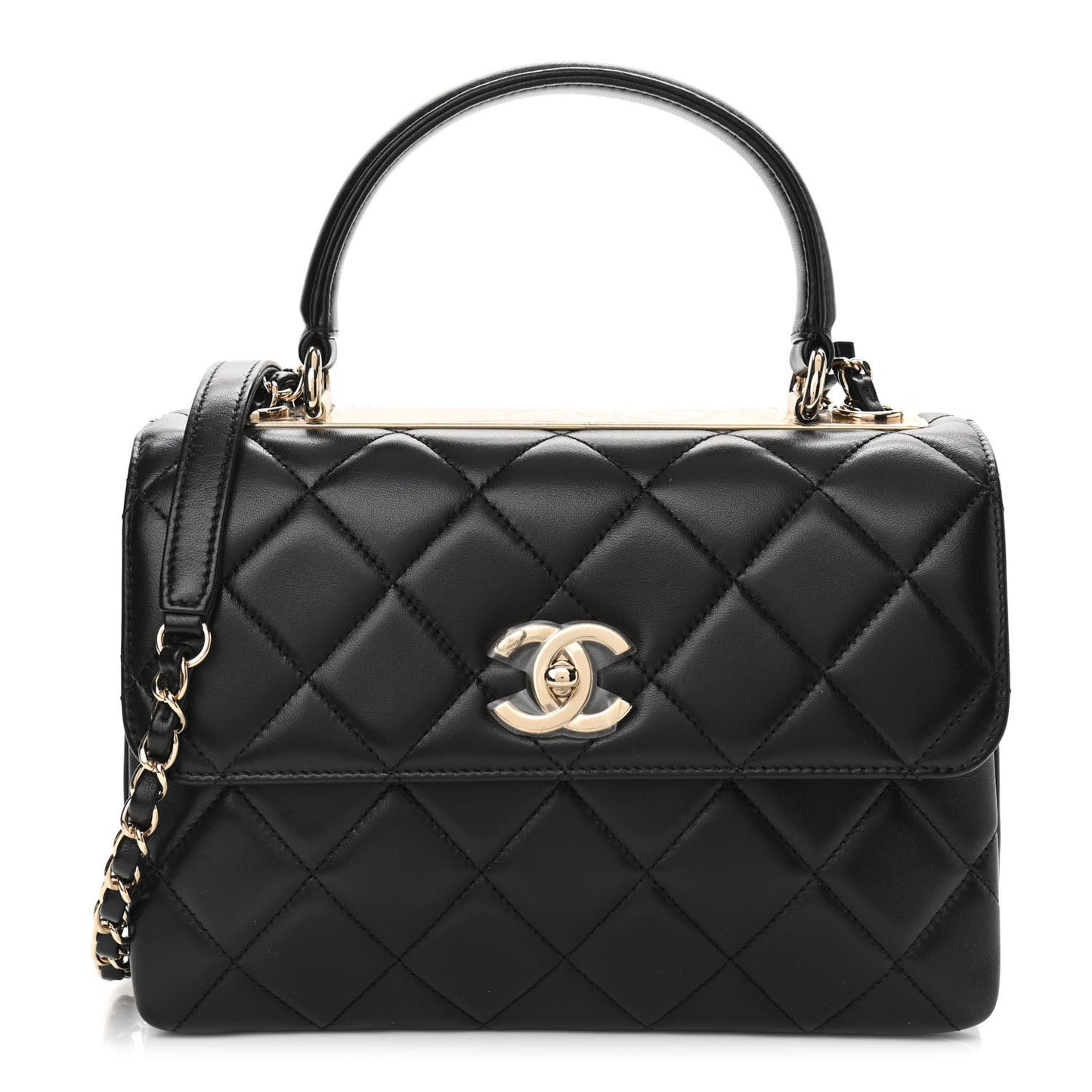 Lambskin Quilted Small Trendy CC Dual Handle Flap Bag Black