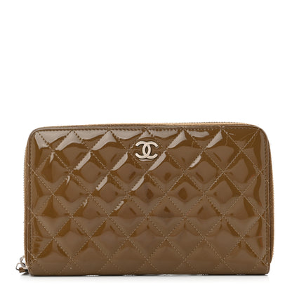 Chanel Patent Quilted Large Zip Around Organizer Wallet Brown 1 of 9