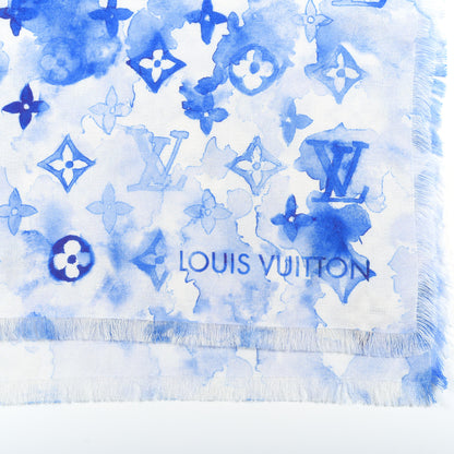 Louis Vuitton Cotton Monogram Essential Watercolor Stole Blue 4 of 6