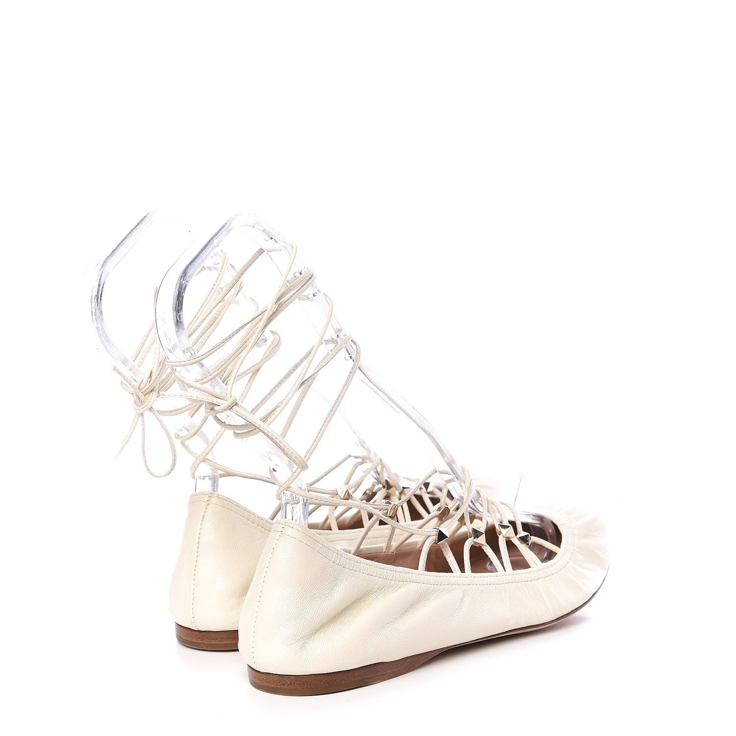 Valentino Garavani Nappa Rockstud Gladiator Lace Up Ballerina Flats 37 Ivory 4 of 11