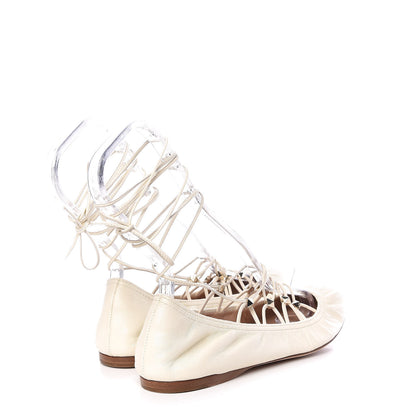 Valentino Garavani Nappa Rockstud Gladiator Lace Up Ballerina Flats 37 Ivory 4 of 11