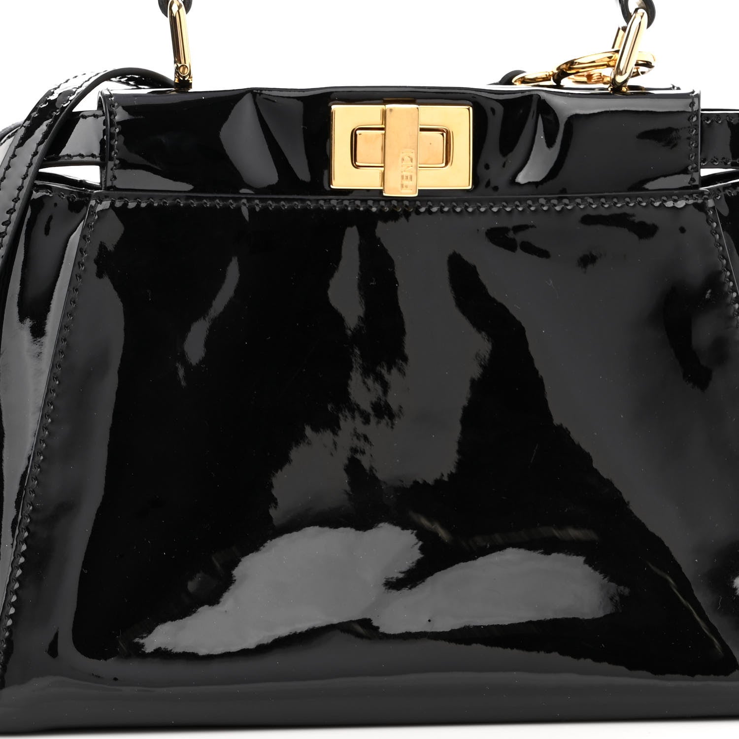 Fendi Vitello Vernice Mou Mini Peekaboo Iconic Satchel Black 6 of 9