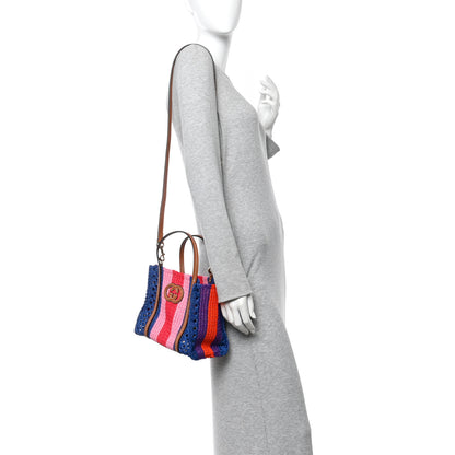 Gucci Raffia Web Woven Small Interlocking G Tote Blue Multicolor 2 of 9