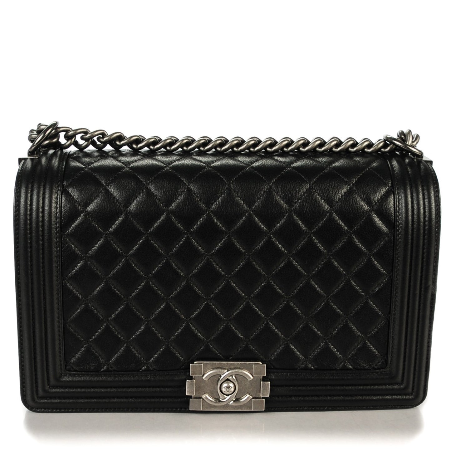 Metallic Calfskin Quilted New Medium Boy Flap Black