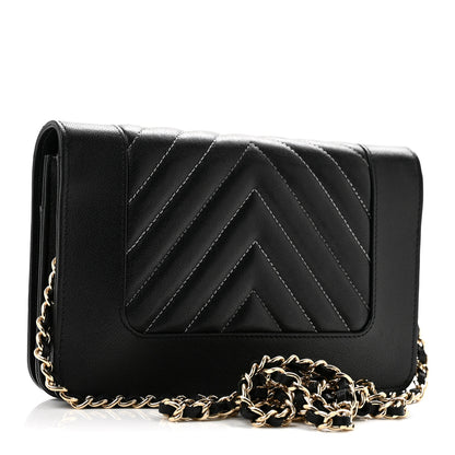 Chanel Caviar Sheepskin Chevron Quilted Vintage Mademoiselle Wallet On Chain WOC Black 3 of 14