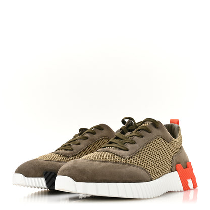 Hermes Air Mesh Suede Goatskin Mens Bouncing Sneakers 43 Vert Toundra 4 of 7