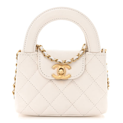 Chanel Shiny Aged Calfskin Quilted Mini Nano Kelly Shopper White 1 of 11
