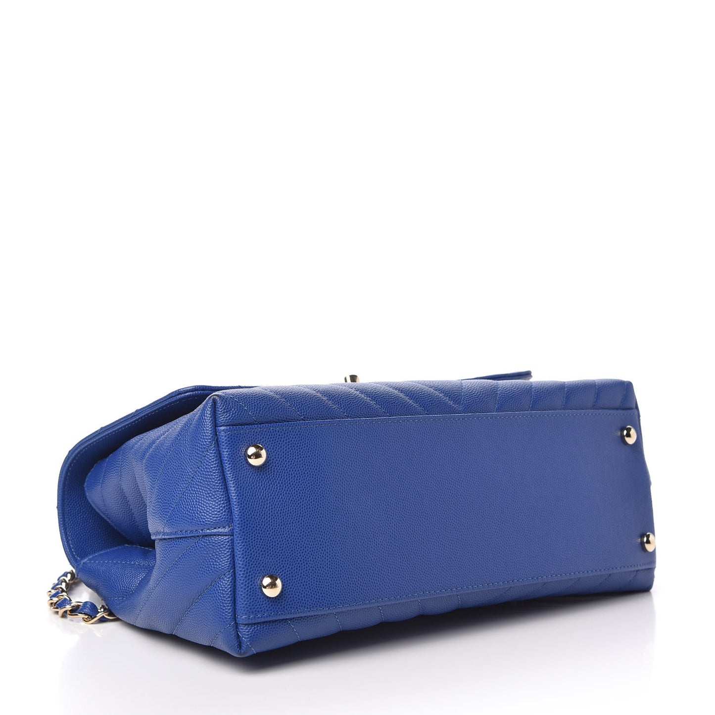 Caviar Chevron Quilted Small Coco Handle Flap Blue