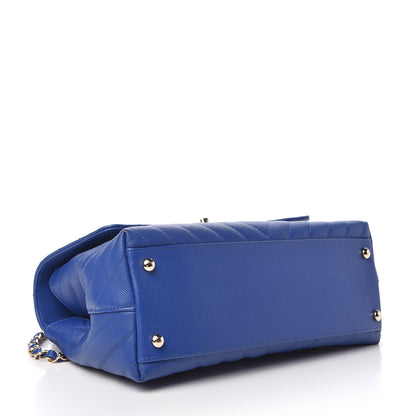 Chanel Caviar Chevron Quilted Small Coco Handle Flap Blue 4 of 10