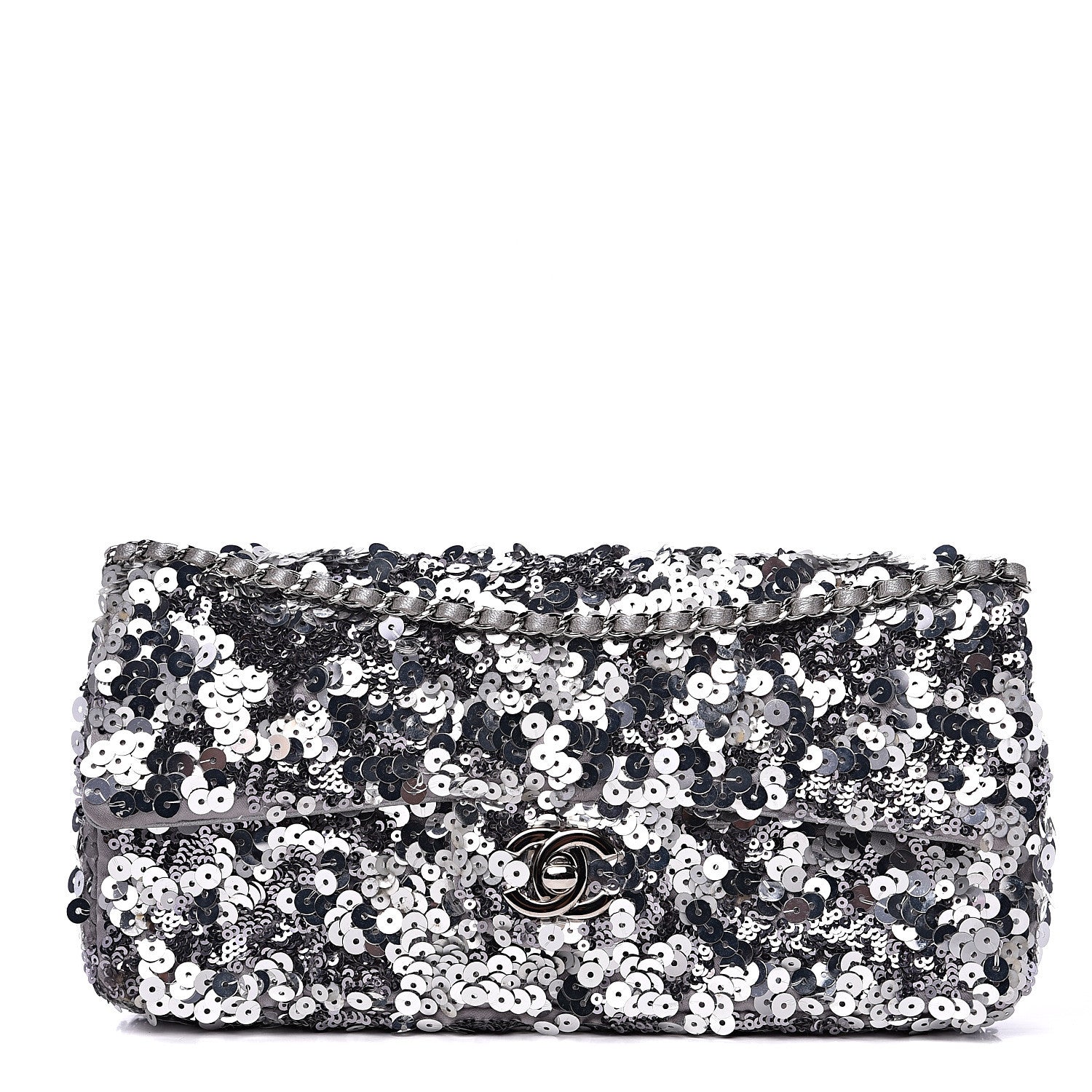 Chanel Sequin Medium Single Flap Silver 1 of 14